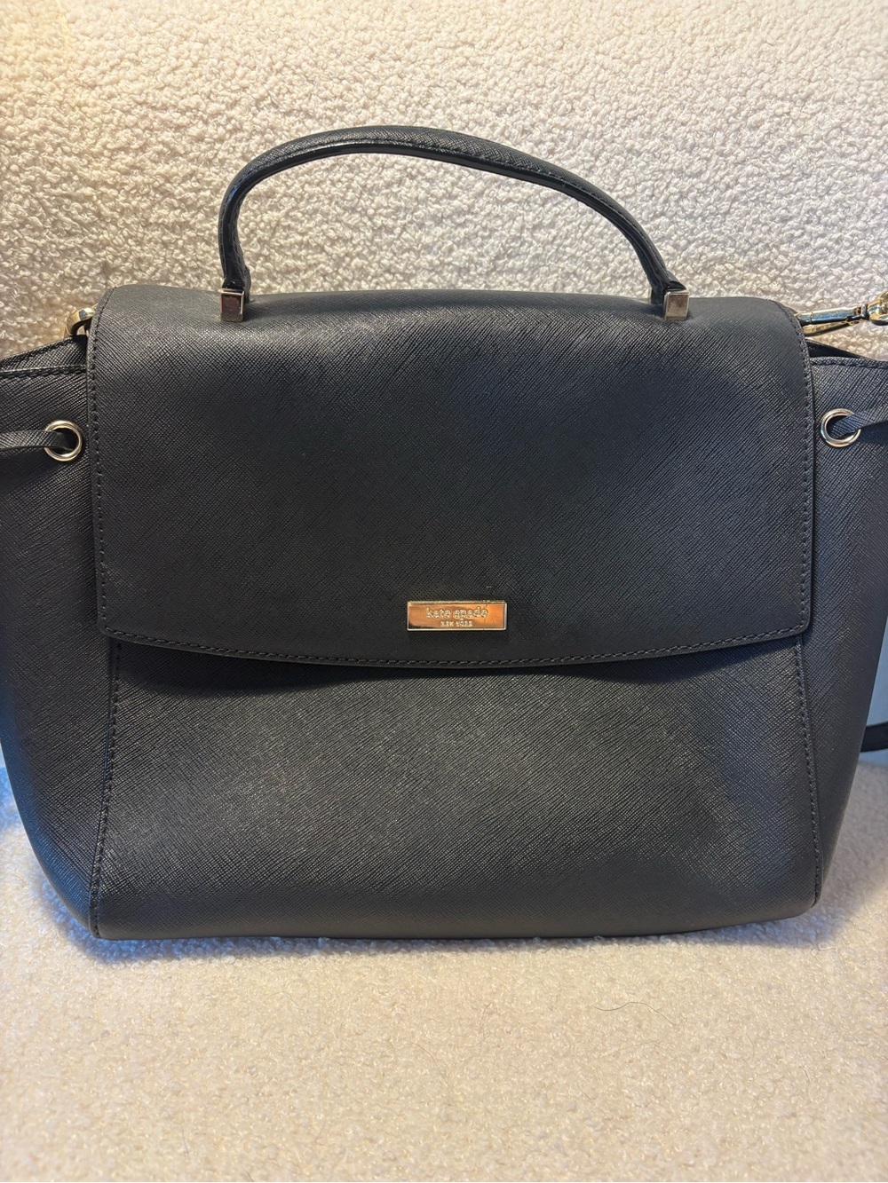 kate spade Black Structured Top-Handle Satchel with Gold Hardware